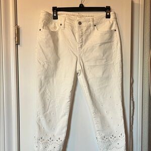 Chico's white Ankle Jeans with Eyelet Accents